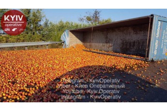 На трасі Київ – Харків перекинулась фура з тоннами яблук (фото)