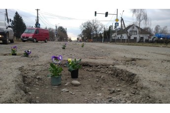 Квіти в ямах на дорогах: на Закарпатті оригінально зустріли Порошенка (фото)