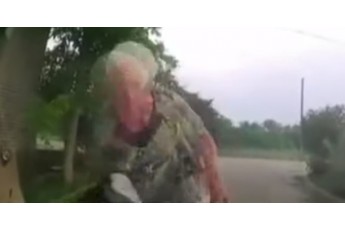 Пенсіонерка на велосипеді протаранила головою автівку патрульної поліції (відео)