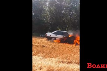 Спалахнув як сірник: на Волині посеред поля згорів автомобіль (відео)